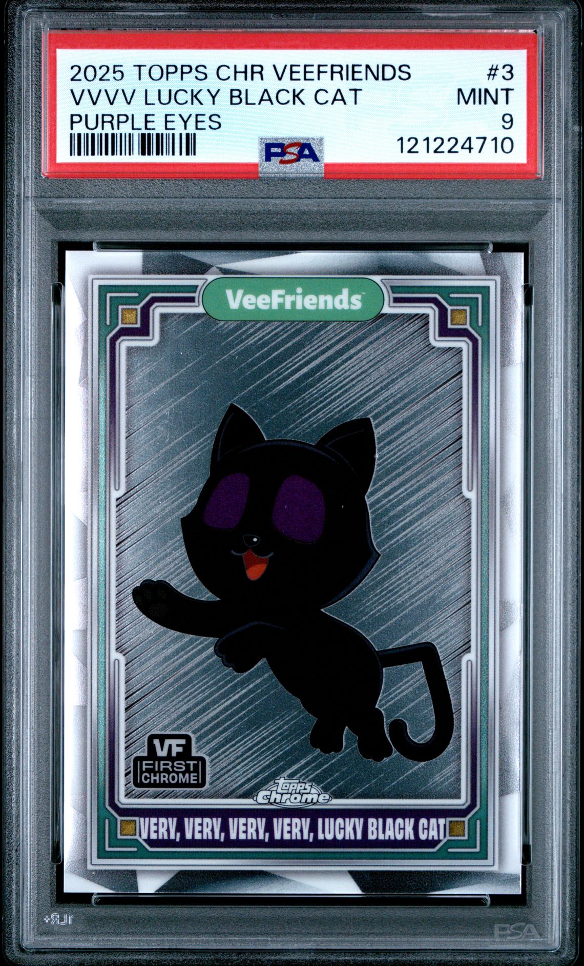 2025 Topps Chrome Veefriends Vvvv Lucky Black Cat #3 (Purple Eyes) Mint 9 front
