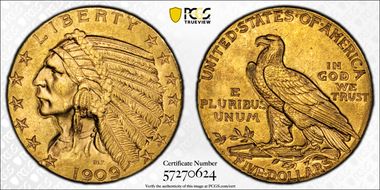 1909-D $5 AU58