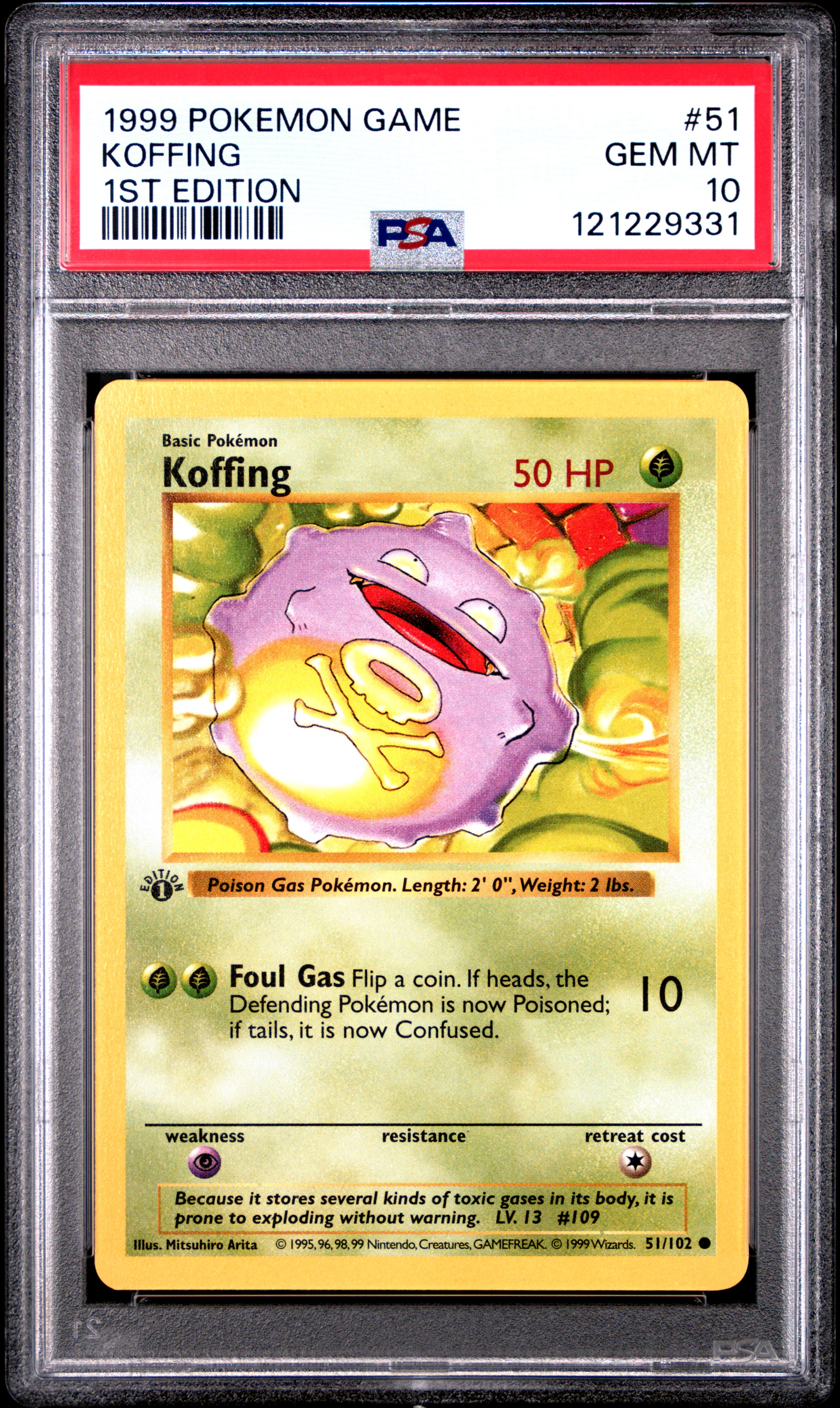 1999 #51 Koffing 1st Edition PSA 10 Game Pokemon