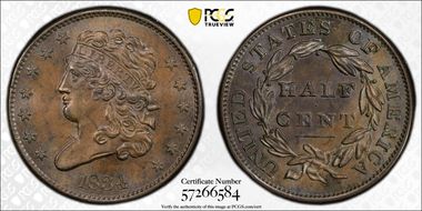 1834 1/2C MS63BN