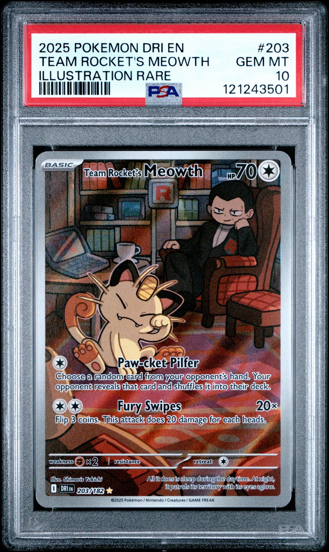 2025 Pokemon POKEMON DRI EN-DESTINED RIVALS ILLUSTRATION RARE #203 Team Rocket's Meowth front