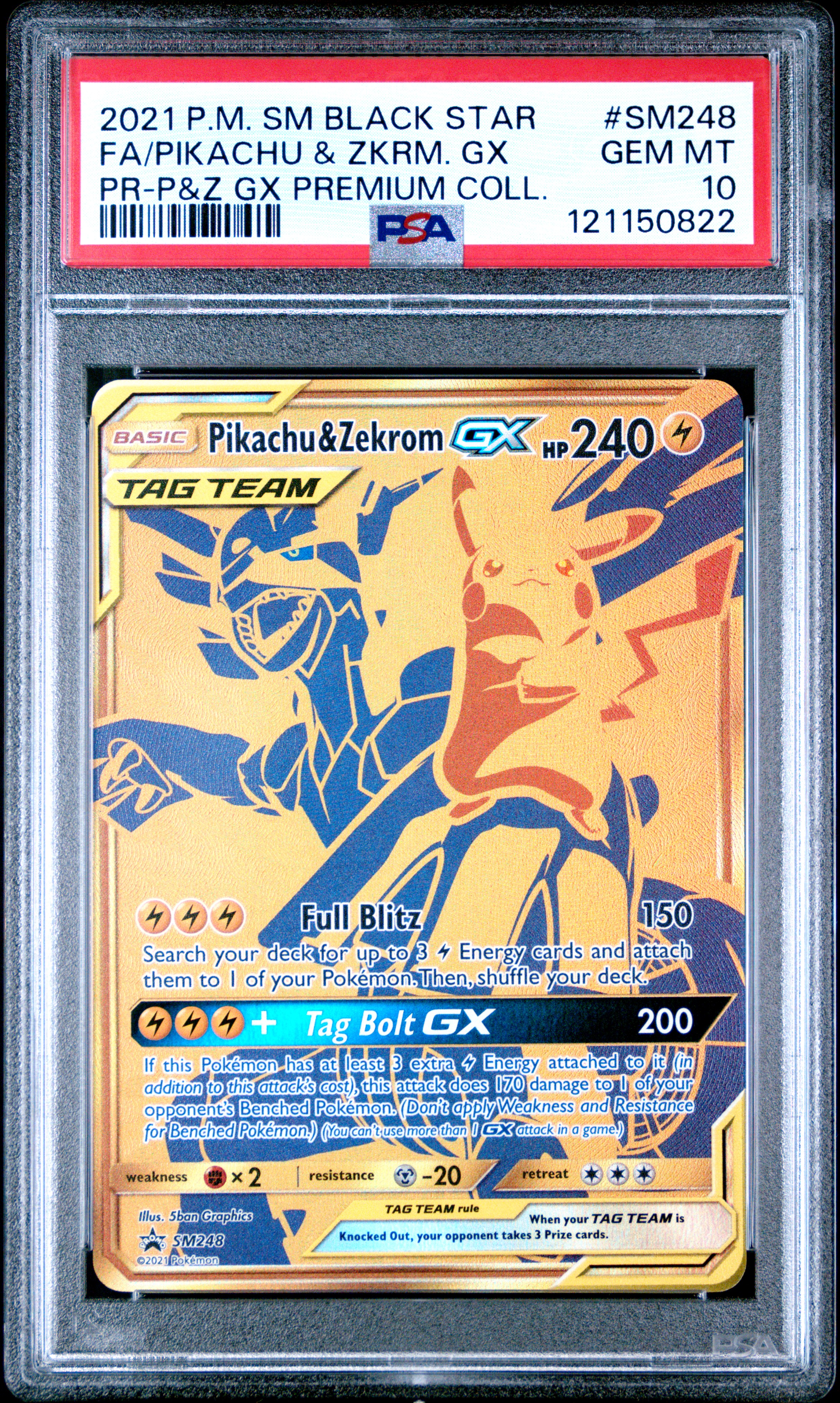 2021 #SM248 Full Art/Pikachu & Zekrom GX PSA 10 SM Black Star Promo