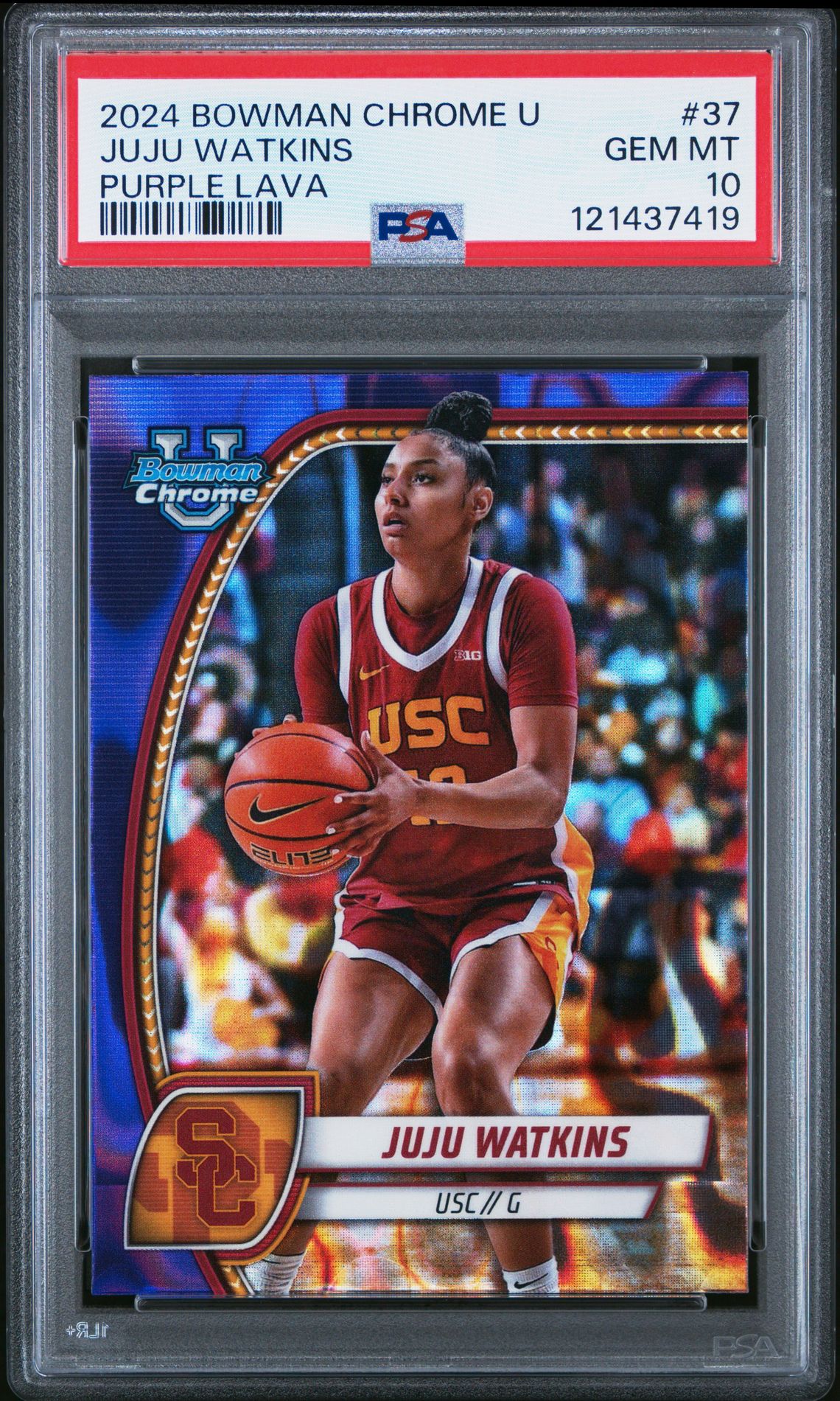2024 Bowman Chrome University Juju Watkins #37 (Purple Lava) Gem Mt 10 front