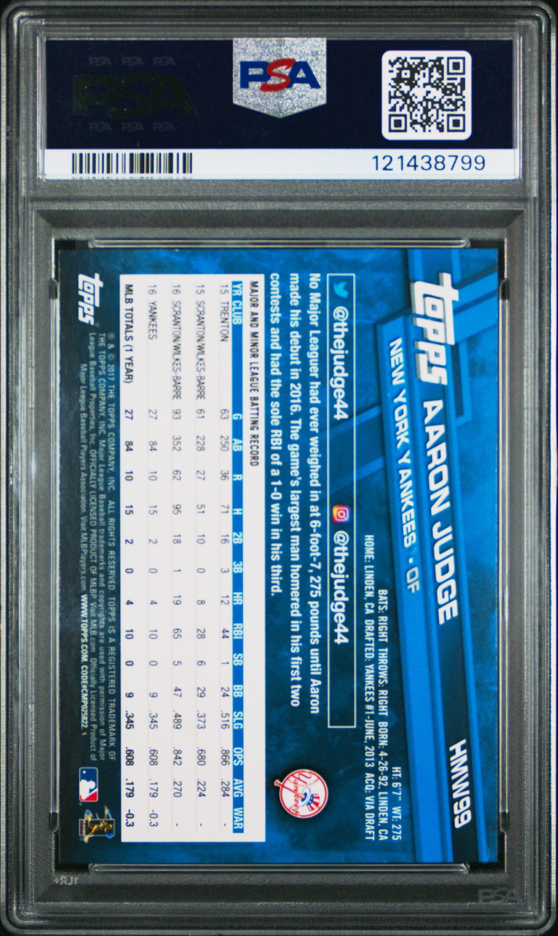 2017 Topps Holiday Aaron Judge #99 Mint 9 back