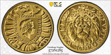2022-CM $5 Czech Lion Au MS70