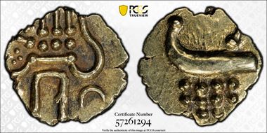 (1795-1850) Fanam Fr-1504, KM-10 AU58