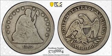 1862-S 25C G6