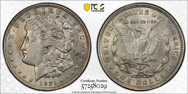 1921 $1 Morgan AU58