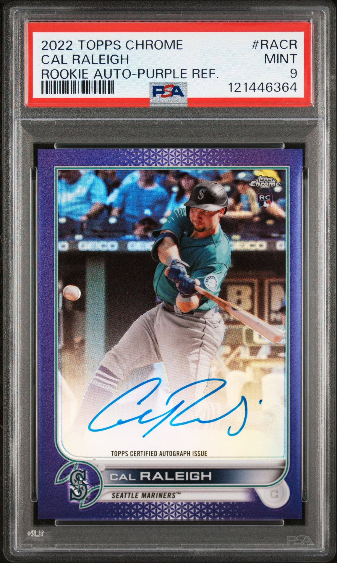 2022 Topps Chrome Rookie Autographs Cal Raleigh #Racr (Rookie Auto-Purple Ref.) Mint 9 front