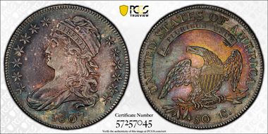 1807 50C Capped Bust, Large Stars MS63