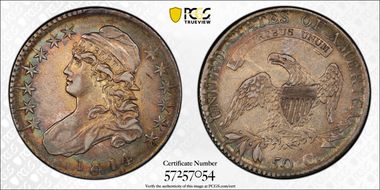 1814 50C O-105a Single Leaf AU50