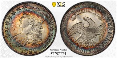 1828 50C Square 2, Small 8s, Lg. Letters MS65