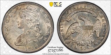 1836 50C Overton 112, Bar Dot MS64