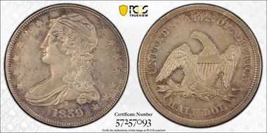 1839 50C GR-1, Small Letters AU50