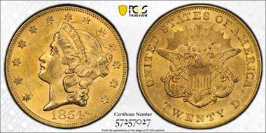 1854 $20 Large Date MS61