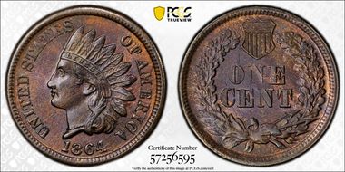 1864 1C Bronze MS64BN