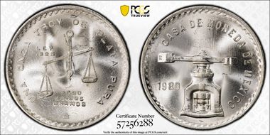 1980/9-Mo Onza KM-M49b.5  Ag MS67