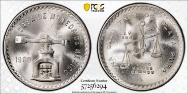 1980/9-Mo Onza KM-M49b.5  Ag MS66