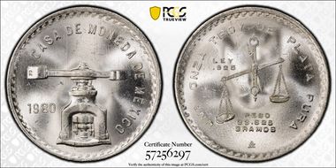 1980/9-Mo Onza KM-M49b.5  Ag MS66