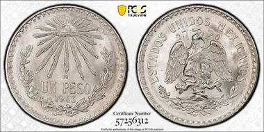 1943-M Peso KM-455 Ag MS66