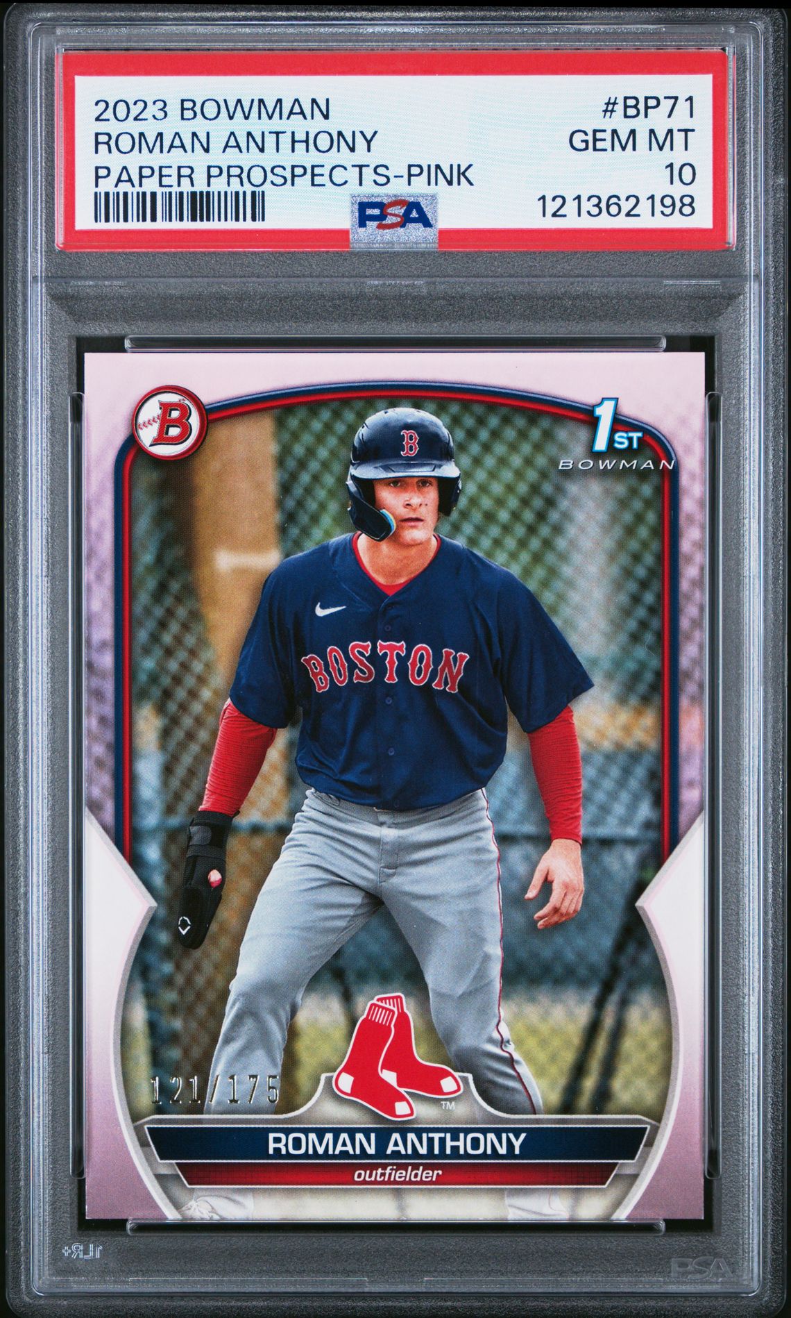 2023 Bowman Paper Prospects Roman Anthony #Bp71 (Paper Prospects-Pink) Gem Mt 10 front view - PSA graded GEM MT 10