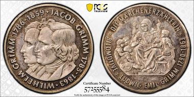 (1963) Medal Brothers Grimm 22.5mm Ag Ludwig Emil Grimm MS64