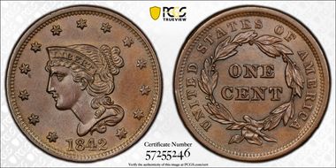 1842 1C Large Date MS64BN