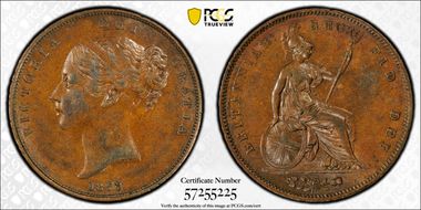 1853 1D S-3948 Ornamental trident AU55BN