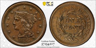 1856 1C N-2, Slanted 5 AU58BN