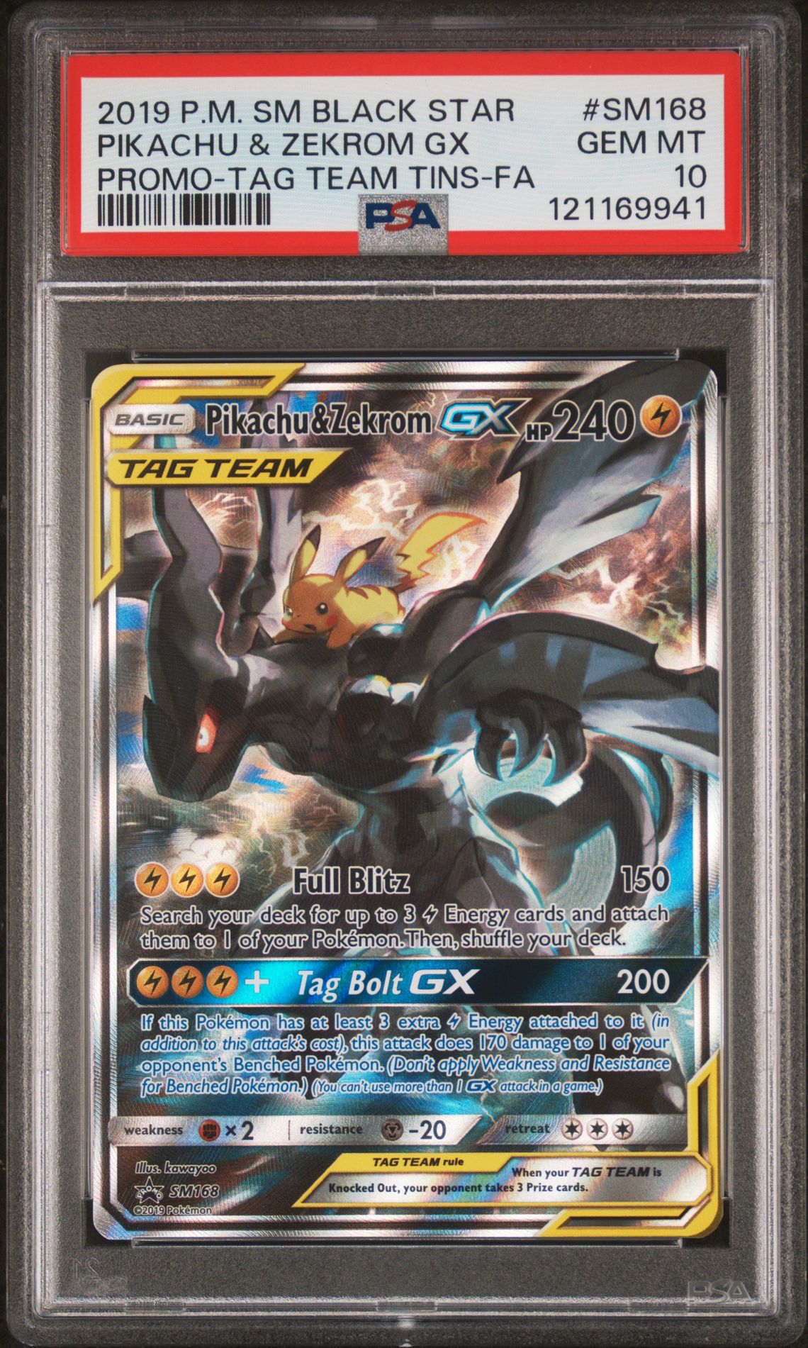 2019 Pokemon PROMO-TAG TEAM TINS-FA #SM168 Pikachu & Zekrom GX front