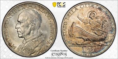 1939 5 Lire Anno I St. Peter MS64