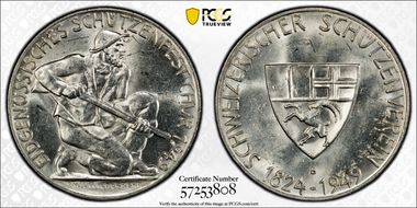 1949 B Medal Chur R-857b Ag MS62