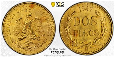 1947-Mo 2 Peso KM-461 MS64