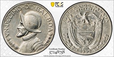 1930 1/10 B KM-10.1  Ag AU58