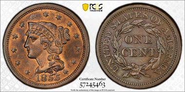 1855 1C Slanted 55 MS65BN