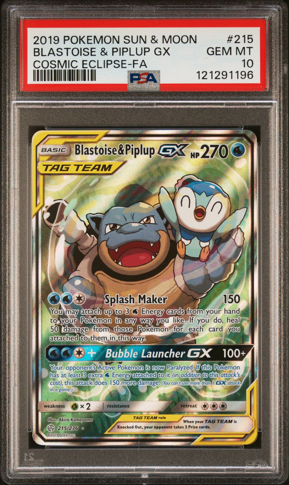2019 Pokemon POKEMON SUN & MOON COSMIC ECLIPSE COSMIC ECLIPSE-FA #215 Blastoise & Piplup Gx front