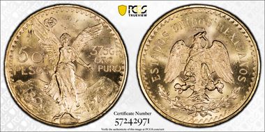 1944 50 Peso KM-481  Au MS65