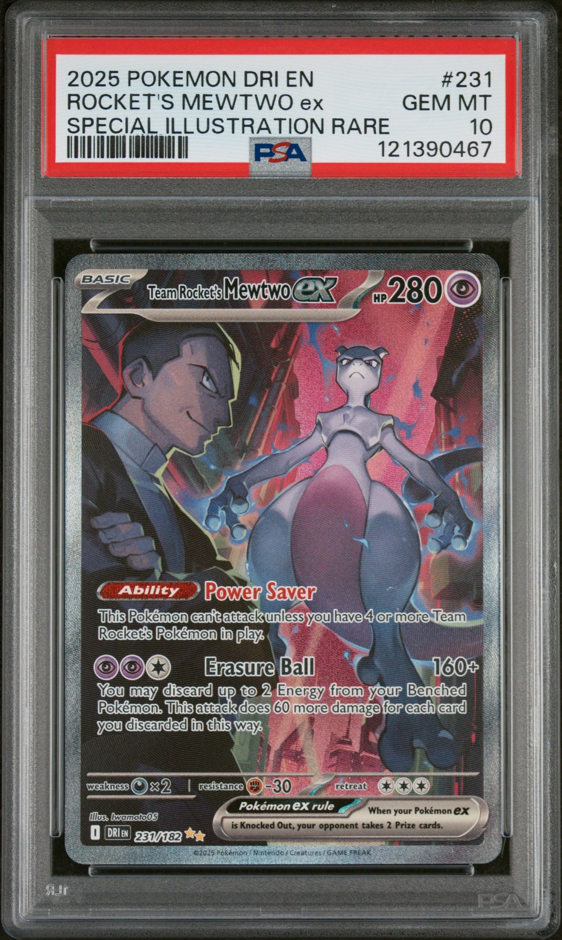 2025 Pokemon Dri En-Destined Rivals Rocket's Mewtwo Ex #231 (Special Illustration Rare) Gem Mt 10 front view - PSA graded GEM MT 10