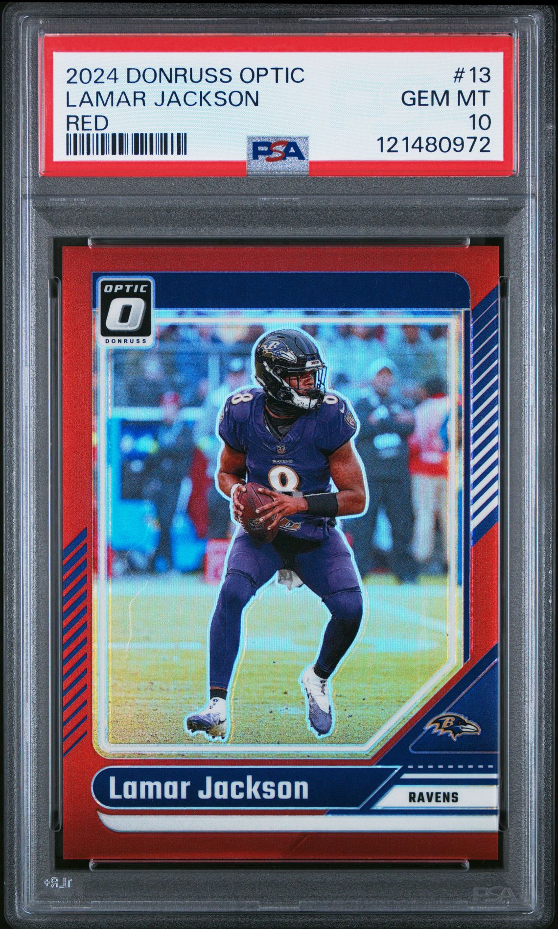 2024 Panini Donruss Optic Lamar Jackson #13 (Red) Gem Mt 10 front