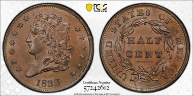 1833 1/2C MS62BN