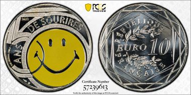 2022 € 10 Smiley 50th Ann. Colorized MS69