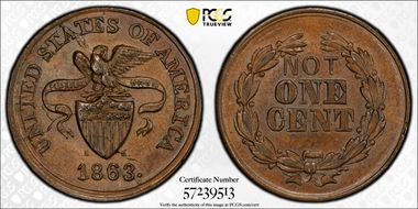 1863 CWT F-196/355a, Not One Cent MS63BN