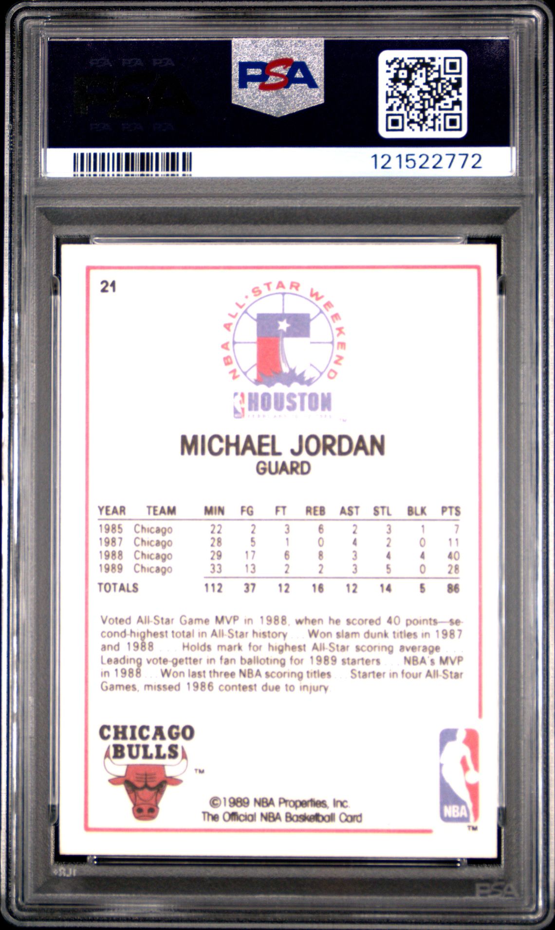 1989 Hoops Michael Jordan #21 (All-Star) Mint 9 back