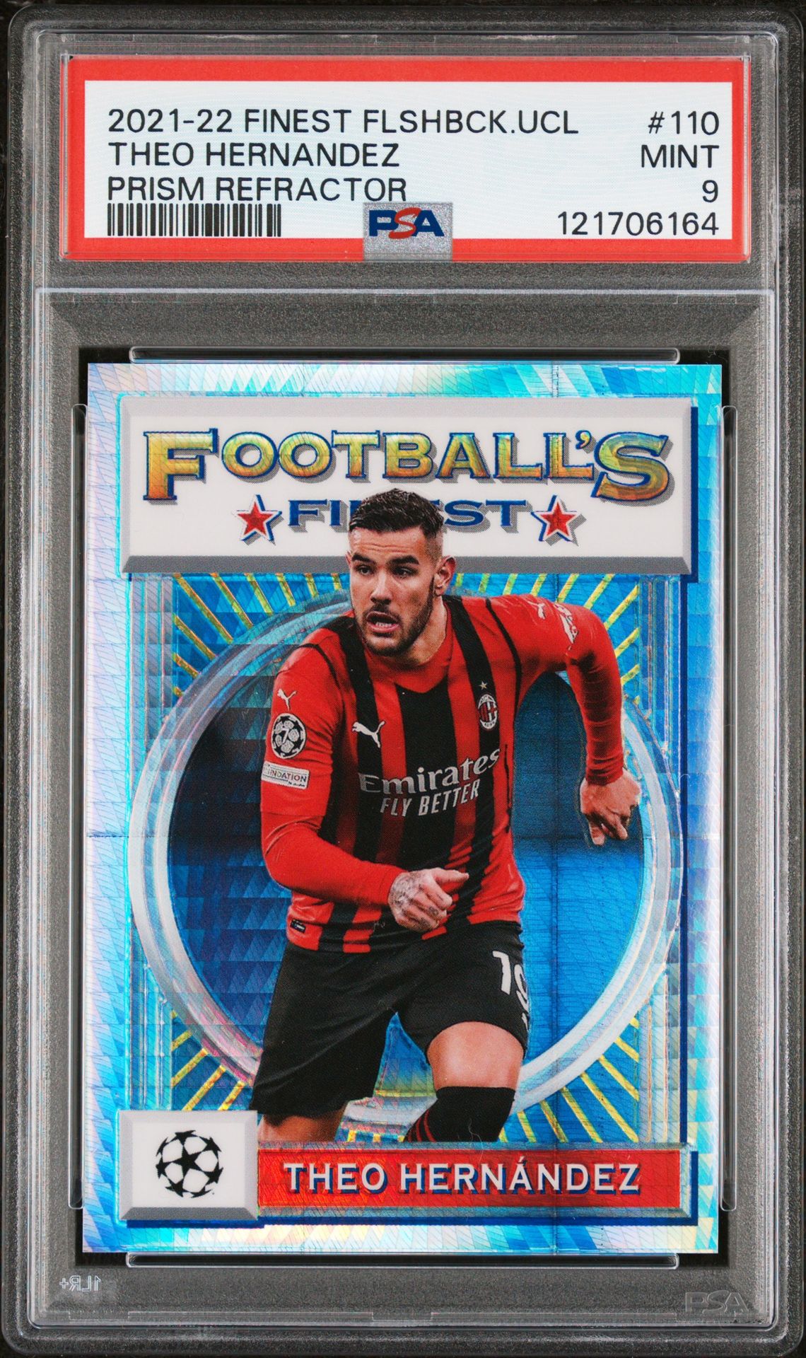 2021-22 Topps TOPPS FINEST FLASHBACKS UEFA CHAMPIONS LEAGUE PRISM REFRACTOR #110 Theo Hernandez front