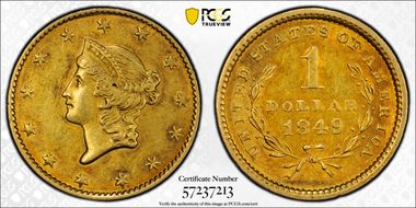 1849 G$1 Open Wreath AU55