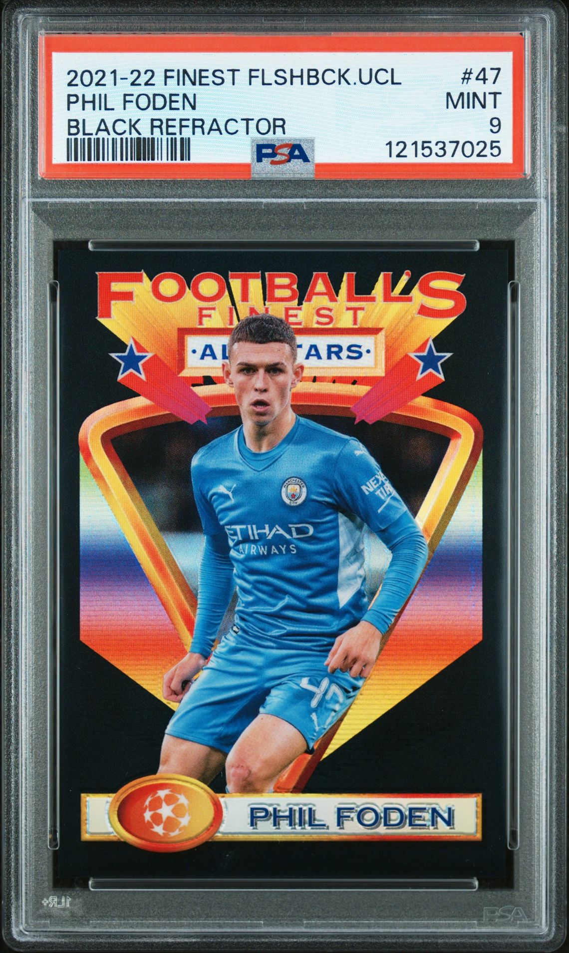 2021-22 Topps TOPPS FINEST FLASHBACKS UEFA CHAMPIONS LEAGUE BLACK REFRACTOR #47 Phil Foden front