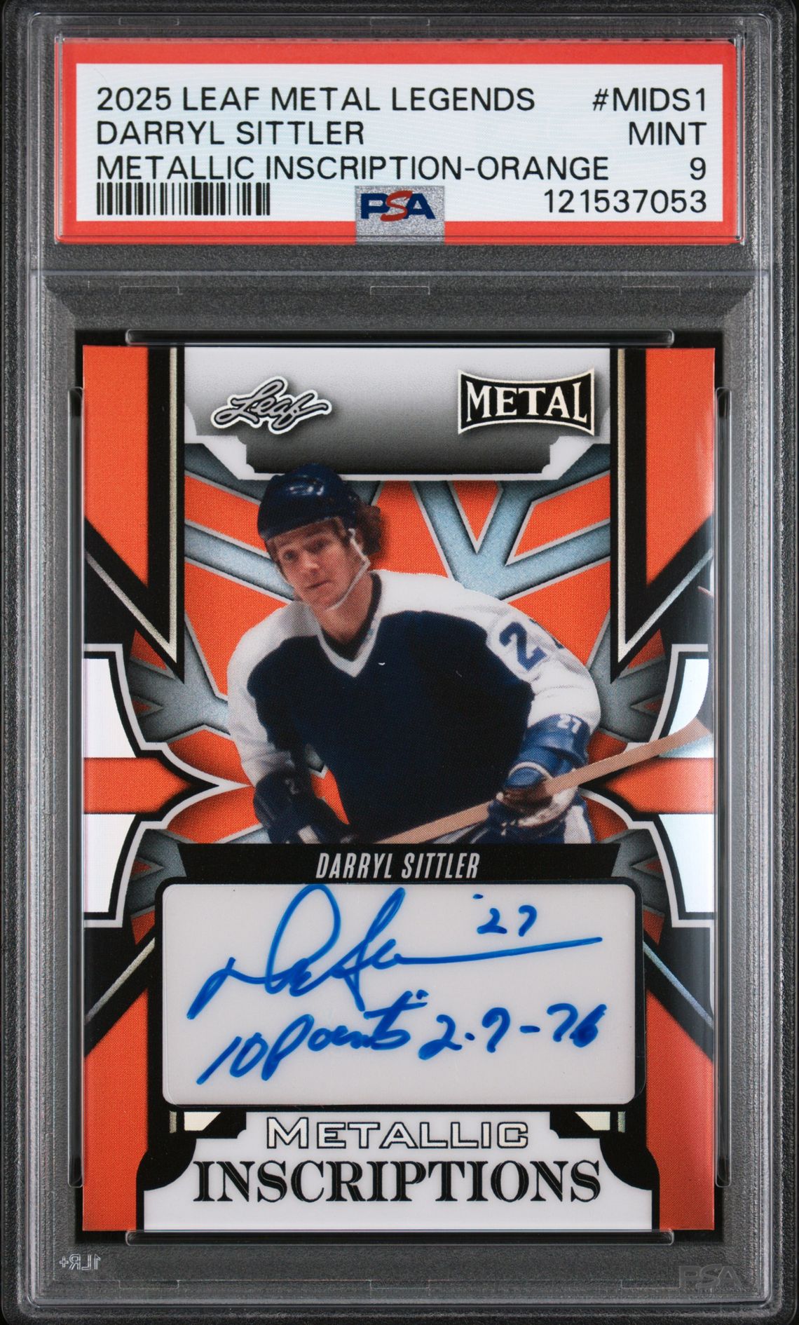 2025 Leaf LEAF METAL LEGENDS METALLIC INSCRIPTIONS ORANGE #MIDS1 Darryl Sittler front