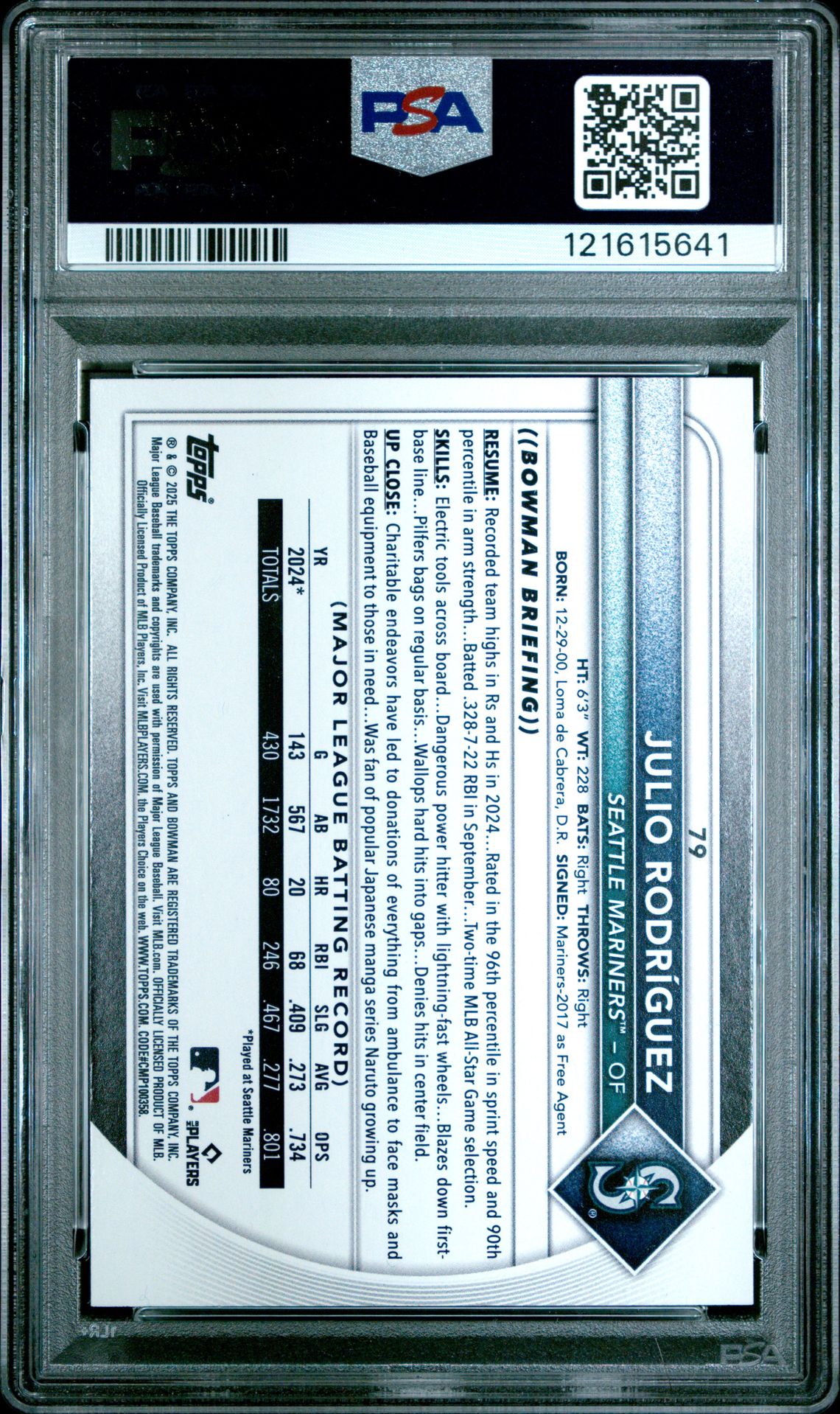 2025 Bowman Julio Rodriguez #79 (Purple Pattern) Mint 9 back