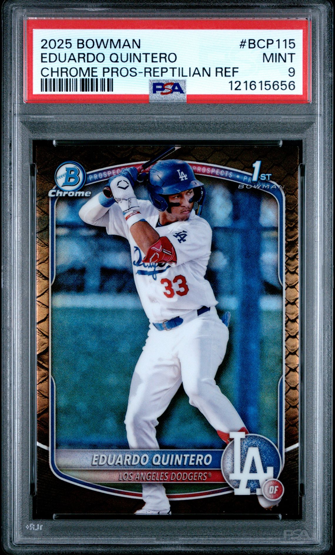 2025 Bowman Chrome Prospects Eduardo Quintero #Bcp115 (Chrome Pros-Reptilian Ref) Mint 9 front
