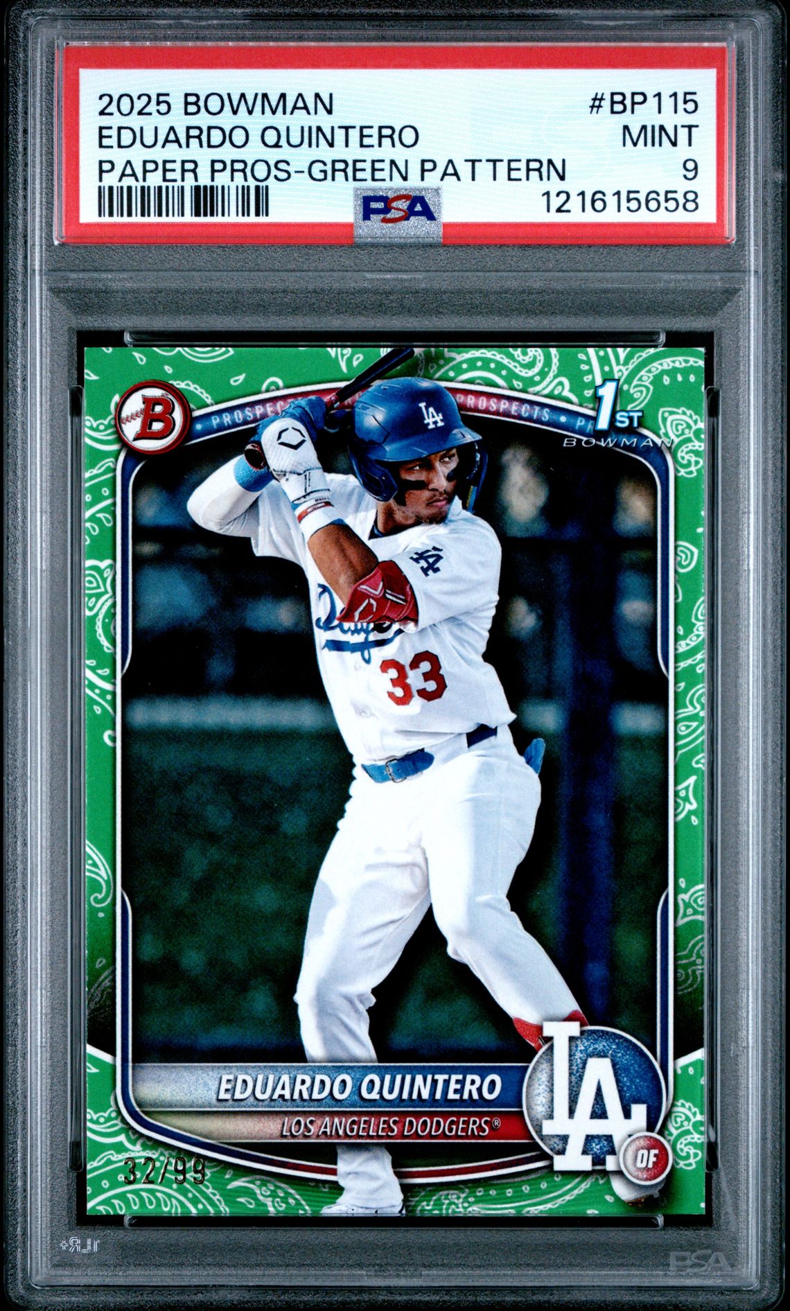 2025 Bowman Paper Prospects Eduardo Quintero #Bp115 (Paper Pros-Green Pattern) Mint 9 front